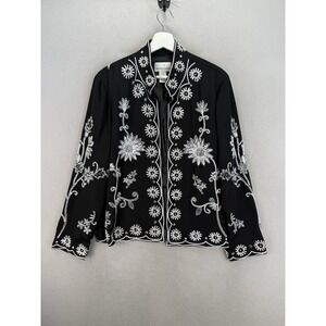 Draper's & Damons Women's Sz‎ XL Silky Beaded Florals Open Front Cardigan Jacket